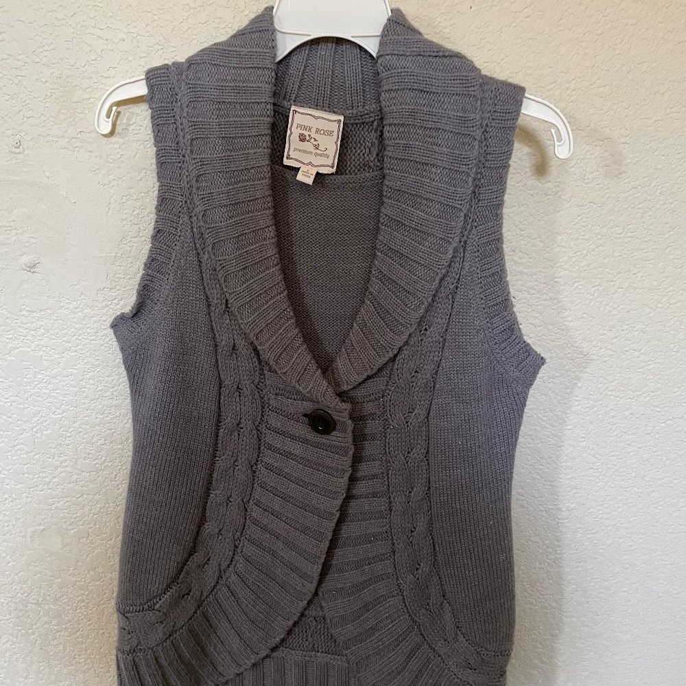 Pink Rose Sleeveless Cardigan Jacket Woman's L Large Like New Purple Mauve